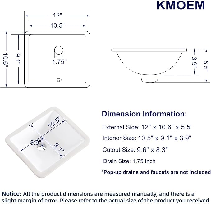 Small Undermount Bathroom Sink 12x11 Inch Vessel Sink White Porcelain Ceramic Under Counter Lavatory Vanity Sink Basin Rectangular Undermount Sinks with Overflow