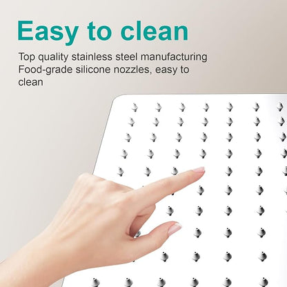 Square Rain Shower Head, High Flow Stainless Steel,Work with any decorative style，All Metal Rainfall Shower Head (Chrome, 8)