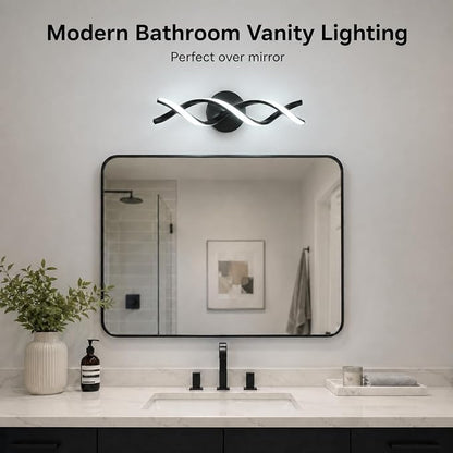 Modern Black LED Vanity Lighting,Bathroom Light Fixture Over Mirror,18 Inch,6000K Cool White