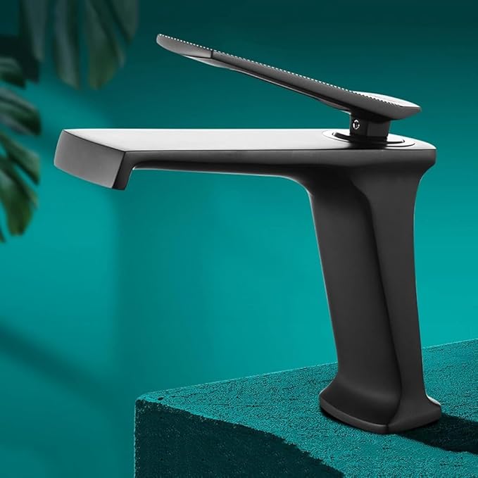 Waterfall Type Single Hole Wide Spout Sink Tap, Brass Faucet for Bathroom Sink-Gold(Black)