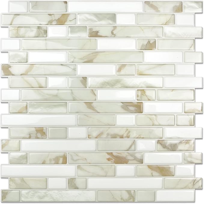 STICKGOO Thicker Design Peel and Stick Tile Backsplash, 12”×12”Stick on Backsplash for Kitchen, Self Adhesive Tile for Kitchen Backsplash and Bathroom(10 Sheets, Faux Calacatta Marble)