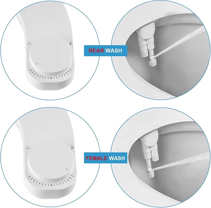 Left Handed Bidet - Ultra-Slimt Non-Electric Dual Nozzle (Frontal & Rear Wash) Adjustable Water Pressure, Water Bidet Toilet Seat Attachment,Easy to Install (White)