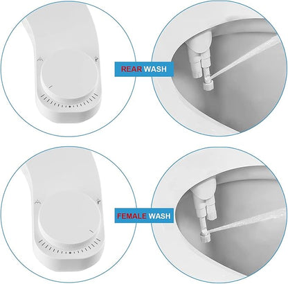 Left Handed Bidet - Ultra-Slimt Non-Electric Dual Nozzle (Frontal & Rear Wash) Adjustable Water Pressure, Water Bidet Toilet Seat Attachment,Easy to Install (White)