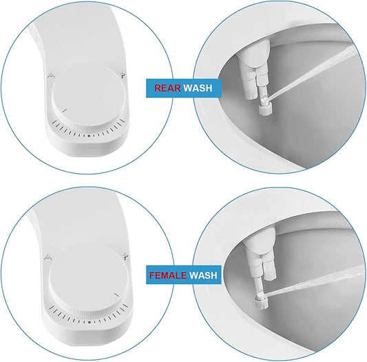 Left Handed Bidet - Ultra-Slimt Non-Electric Dual Nozzle (Frontal & Rear Wash) Adjustable Water Pressure, Water Bidet Toilet Seat Attachment,Easy to Install (White)