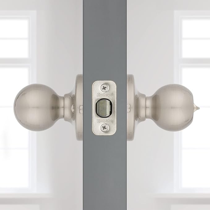 Kwikset Polo Interior Privacy Door Knob with Lock, Door Handle For Bathroom and Bedroom, Satin Nickel Keyless Turn Lock Doorknob, with Microban Protection