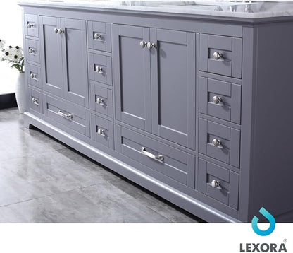 Dukes Double Bath Vanity Set - Carrara Marble Top & Mirror Dark Grey