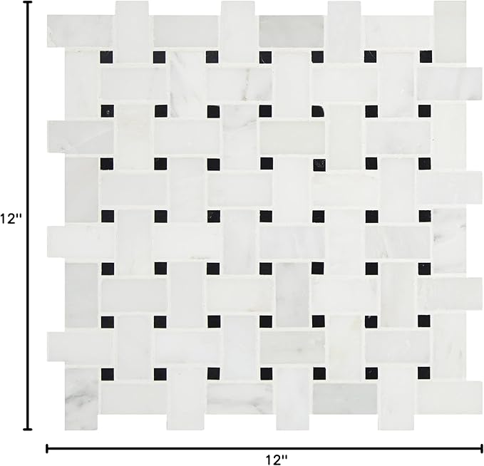 MSI Arabescato Carrara Marble Basketweave Mosaic Tile for Kitchen Backsplash, Bathroom Accent Wall, Shower Wall