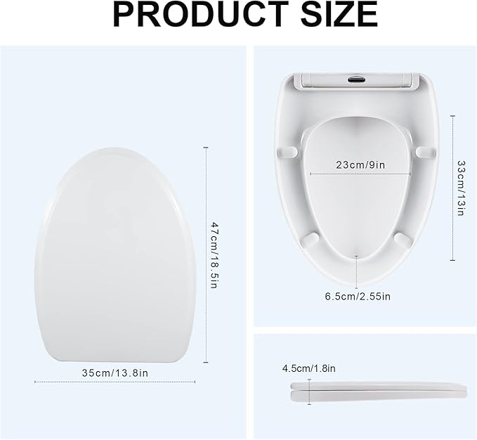 MUU Toilet seat, Slow Close, White heavy duty Toilet Seat with Non-slip Seat Bumpers Easy to Install & Clean PP Material Replacement Toilet Seat Fits All Toilet Brands Elongated Toilets(MU357-PP)