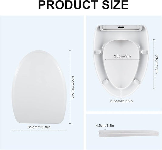 MUU Toilet seat, Slow Close, White heavy duty Toilet Seat with Non-slip Seat Bumpers Easy to Install & Clean PP Material Replacement Toilet Seat Fits All Toilet Brands Elongated Toilets(MU357-PP)