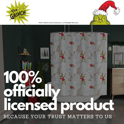 Grinch Holiday Christmas Bath Microfiber Shower Curtain, 72x72, (Officially Licensed Product) by Franco
