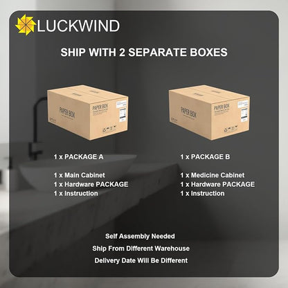 LUCKWIND 30" Farmhouse Bathroom Vanity with Sink Combo, Rustic Modern Bathroom Cabinet with Undermount Solid Surface Single Sink, Soft-Close Hinges & Water-Saving Faucet, White