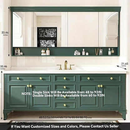 48-92IN Single/Double Sink Bathroom Vanity, Defogging Smart Mirror, Modern American Free Standing Vanity with Bathroom Cabinet
