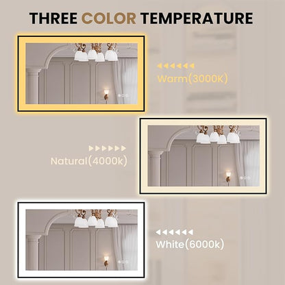 LOAAO 40"X24" LED Bathroom Mirror Black Framed | Anti-Fog, Dimmable, Memory Function, Tempered Glass, Lighted Vanity Mirror for Wall