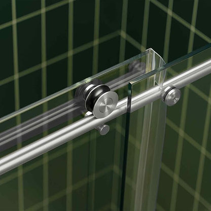 Woodbridge 56-60" W x 80" H Frameless Single Sliding Shower Door with Tempered Glass & Explosion Proof Film in Chrome Finish