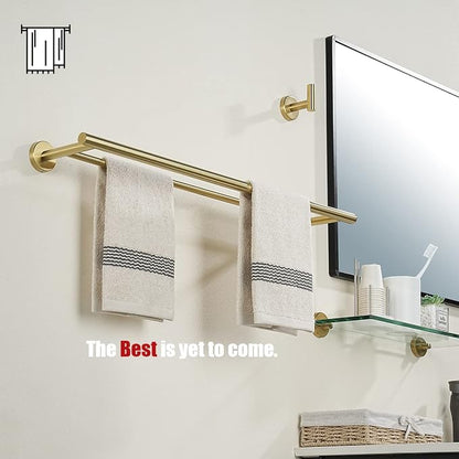 JQK Double Towel Bar 27 Inch, Brass Gold Useable Length 24 Inch 304 Stainless Steel Thicken 0.8mm Bath Towel Rack for Bathroom, Towel Holder Wall Mount 2 Pack, TB100L24-BG-P2