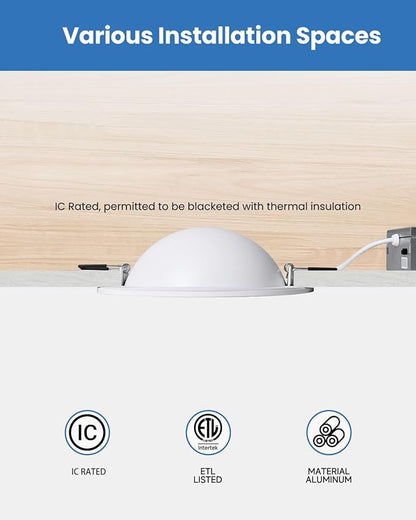 6-Inch Gimbal Recessed Light - 12W 90° Tilt & 360° Rotation, 5CCT (2700K-5000K), IC Rated LED Eyeball Recessed Lighting, for Sloped Ceilings, Soffit Light, Hallyway，Kitchens, White 6 Pack