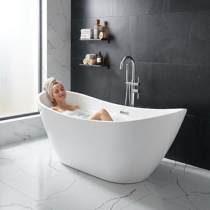 67" Acrylic Freestanding Soaking Bathtub, Free Standing Tub, Stylish Stand Alone Contemporary Soaking Tub with Integrated Overflow and Drain In Chrome, cUPC Certified