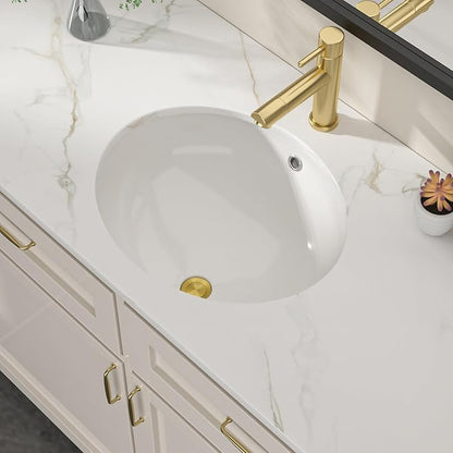 Dcolora 19 In. Oval Undermount Bathroom Sink, Ceramic Porcelain Under Counter Sink Basin for Vanity Tops, Smooth Oval Design with Clean Edge for Modern Bathrooms, 16"D x 19"W x 9"H