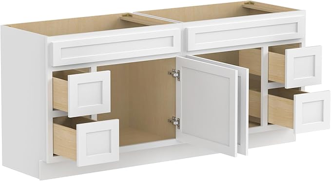 Vanity Art 72 Inch Bathroom Vanity with 2-Door 4-Drawer, Wood Bathroom Vanity Cabinet with Soft Closing Drawer, Floor Mounted White Cabinet Without Top VA4072-LRW