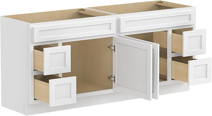 Vanity Art 72 Inch Bathroom Vanity with 2-Door 4-Drawer, Wood Bathroom Vanity Cabinet with Soft Closing Drawer, Floor Mounted White Cabinet Without Top VA4072-LRW