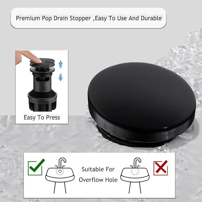 HOTIS Matte Black Bathroom Faucet, Single Hole Bathroom Sink Faucet with Pop-up Drain, Suitable for 1 or 3 Hole Installation, Single Handle for Bathroom Sink, RV and Vanity, HT-HJ-052B-D