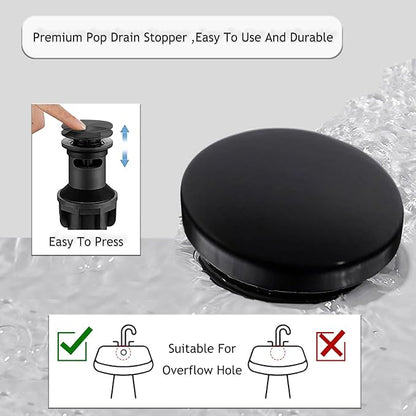 HOTIS Matte Black Bathroom Faucet, Single Hole Bathroom Sink Faucet with Pop-up Drain, Suitable for 1 or 3 Hole Installation, Single Handle for Bathroom Sink, RV and Vanity, HT-HJ-052B-D