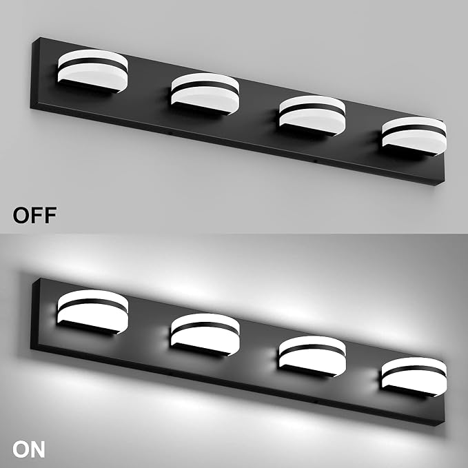 Aipsun 4 Lights Modern Black Vanity Light Up and Down Black Bathroom Lighting Fixtures LED Bathroom Wall Light Over Mirror 6000K