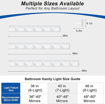 IZORRO LED Modern Bathroom Lights Fixtures(7-Light,Dimmable),Matte White Acrylic Wall Lighting,Vanity Lights for Bathroom Over Mirror - 6000k 40In （No Assembly Required）
