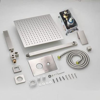 Brushed Nickel Shower System 12 Inches Bathroom Luxury Rain Shower Head with Handheld Combo Set Wall Mounted High Pressure Rainfall Shower Head System Shower Faucet with Valve and Trim Kit