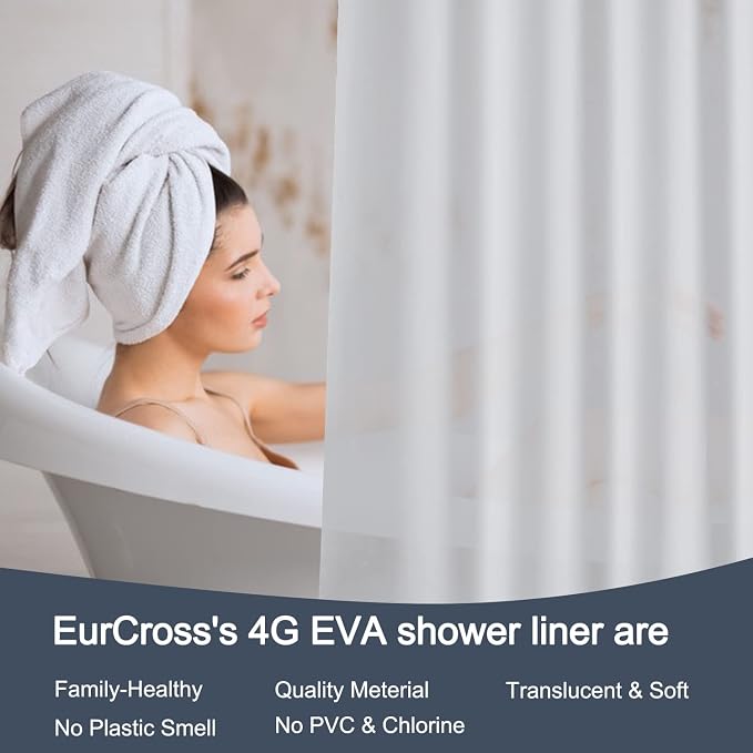 EurCross Shower Curtain Liner Extra Long 82 inch Length with 5 Bottom Magnets,Frosted PEVA Plastic Shower Curtain Liner, Waterproof Opaque Shower Liner No Smells with Metal Grommets,72 x 82 inch