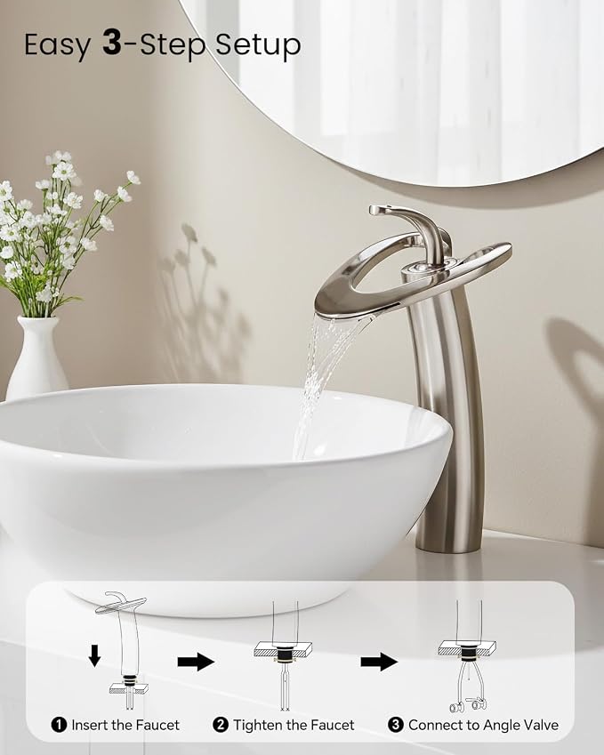 Brushed Nickel Tall Bathroom Faucets 1 Hole, Single Hole Vessel Sink Vanity Faucet, Unique Modern Bathroom Mixer Tap for Bowl Sink Lavatory, llaves para lavamanos de baño,lavamanos de baño modernos