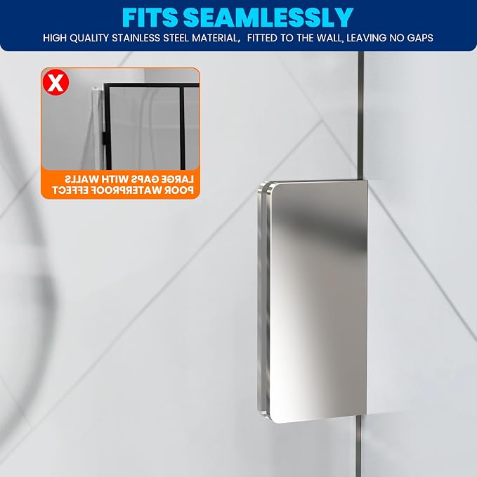 Bathroom Shower Glass Door 32 * 78" - 5/16"(8mm) Thick Clear Tempered Glass Panel, Fixed Hinged Framless Shower Glass Door with Clamps, Chrome