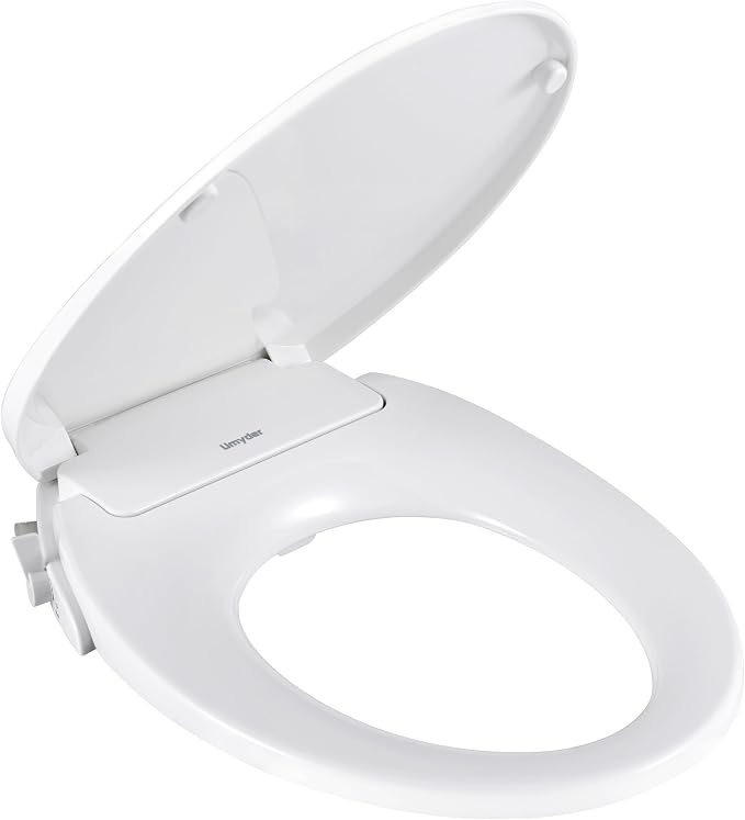 Non-Electric Toilet Seat with Bidet Fits Elongated Toilets | Self-Cleaning Dual Nozzle System for Front&Rear Wash,Adjustable Water Pressure,Quiet&Slow Close Toilet Seat&Lid,Non Loosening