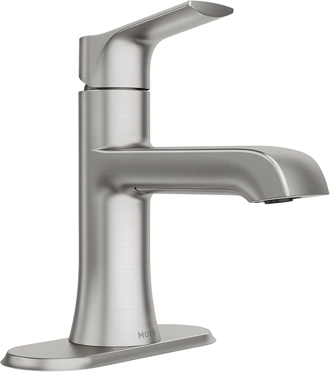 Moen LISO Spot Resist Brushed Nickel One-Handle Bathroom Faucet, One Hole Bathroom Sink Faucet with Optional Deck Plate and Push Down Drain, 84540SRN