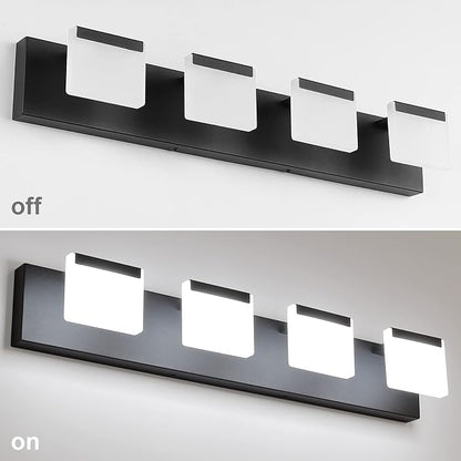 Ralbay 4 Light Black Bathroom Vanity Light Fixtures Acrylic Matte Black Vanity Light Fixtures LED Modern Bathroom Vanity Lights Over Mirror