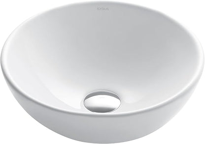 KRAUS Elavo Round Vessel White Porcelain Ceramic Bathroom Sink, 14 inch KCV-341