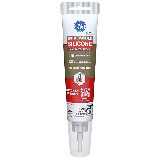 GE Advanced Silicone Caulk for Kitchen & Bathroom, Clear, 2.8 fl oz Tube, 12 Pack - 100% Waterproof Silicone Sealant, 5X Stronger Adhesion, Shrink & Crack Proof