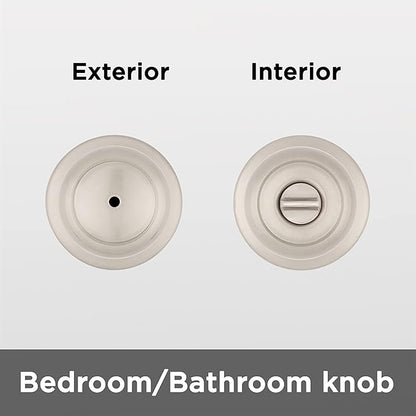 Kwikset Cove Interior Privacy Door Knob with Lock, Door Handle For Bathroom and Bedroom, Satin Nickel Keyless Turn Lock Doorknob, with Microban Protection