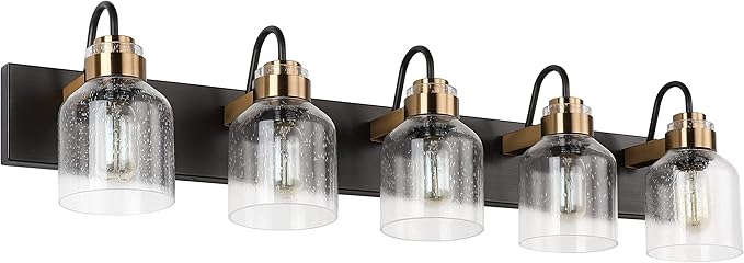 PRESDE Vintage Bathroom Vanity Light Fixtures Bronze Brushed Black Vanity 5 Light for Bathroom Wall Lighting