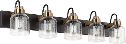 PRESDE Vintage Bathroom Vanity Light Fixtures Bronze Brushed Black Vanity 5 Light for Bathroom Wall Lighting