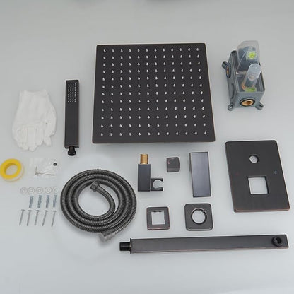 Oil Rubbed Bronze Shower System 12 Inch Bathroom Rain Mixer Shower Combo Set Wall Mounted Rainfall Shower Head and Handheld System Shower Faucet Set Rough-in Valve Body and Trim Kit