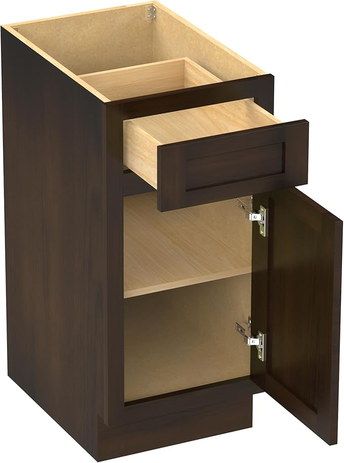 HomeBeyond 15 Inch Bathroom Vanity Base Only, Single Vanity Cabinet with Dove-Tailed Drawer, Composable Floor Mount Cabinets Without Top, Brown