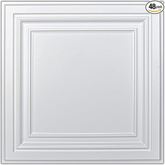 Art3d PVC Ceiling Tiles, 2'x2' Plastic Sheet in Pure White (48-Pack, Multi-Pack)