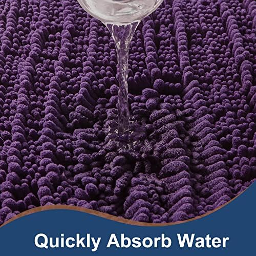 Luxury Chenille Plum Bathroom Rugs Sets 2 Piece, Thickened Hot Melt Rubber Bottom Bath Mats for Bathroom Non Slip,Bath Rugs Quick Dry Machine Washable for Shower Mat (47"x17"+17"x24")