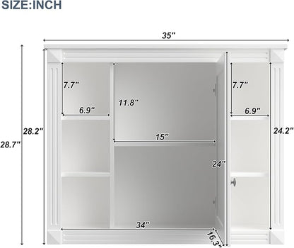 36" Bathroom Vanity with Top Sink, Mirror Cabinet, Modern Bathroom Storage Cabinet with 2 Soft Closing Doors and 2 Drawers, Single Sink Bathroom Vanity