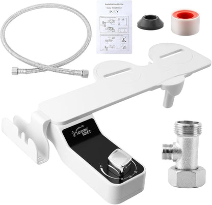 Bidet Attachment for Toilet with Filters, Non-Electric Self Cleaning Dual Nozzle for Bidet Toilet Seat, Adjustable Water Pressure Nozzle(COLOR:white)