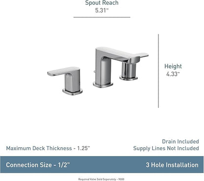 Moen Rizon Matte Black Two-Handle Widespread Bathroom Faucet, Valve Required, T6920BL