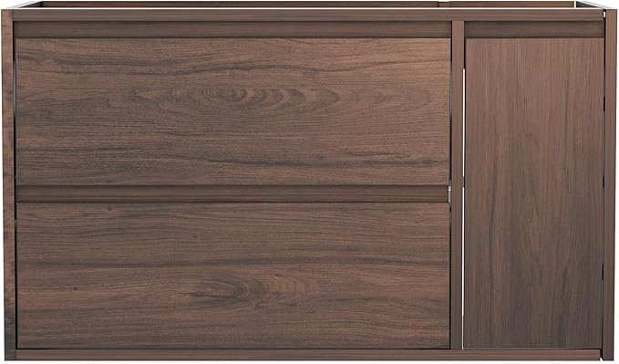 36 Inch Floating Bathroom Vanity Cabinet Only, Wall Mounted Bathroom Cabinet, Large Capacity Storage Vanity – Walnut Finish, with 2 Drawers & Door Storage Compartment, Easy Assembly