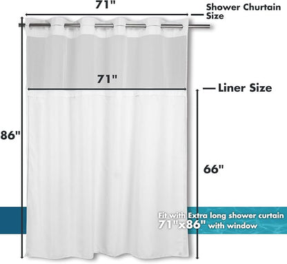River Dream Fabric Snap in Shower Curtain Liner Replacement,White,71x66 | with Magnets,Detachable Liner,Quick Dry，Machine Washable，Fit for River Dream 71(W) x 86(H) with Window Shower Curtain