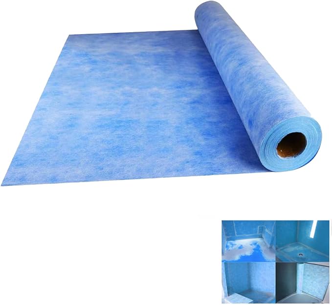 Shower Waterproofing Membrane Roll, 3.3x98.5 FT, 323 Sq Ft, 23.6 Mil | Blue HDPE membrane for tile shower walls, floors, bathrooms and saunas; bonds with thin-set mortar for reliable installation
